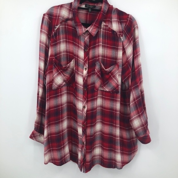 Jessica Simpson women’s red‎ plaid button down 2X - Picture 1 of 15